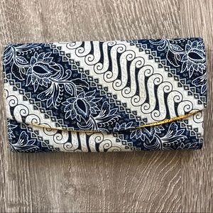 Vintage Paisley Blue,White,and Gold trimmed clutch
